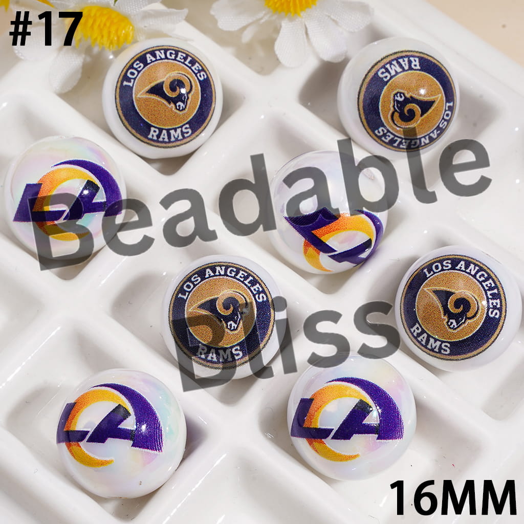 UV Coated USA American Football Teams Round Acrylic Beads (16MM)
