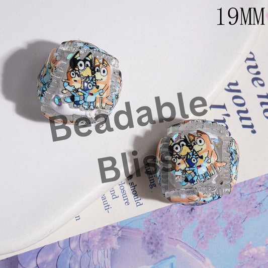 Clay Beads Cartoon Blue Dog Series and AB Rhinestones, 19MM