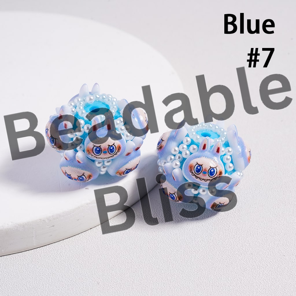 Cute Colorful Creature Monster Doll White Pearls Round Acrylic Beads in Solid Color, Around 20*23MM