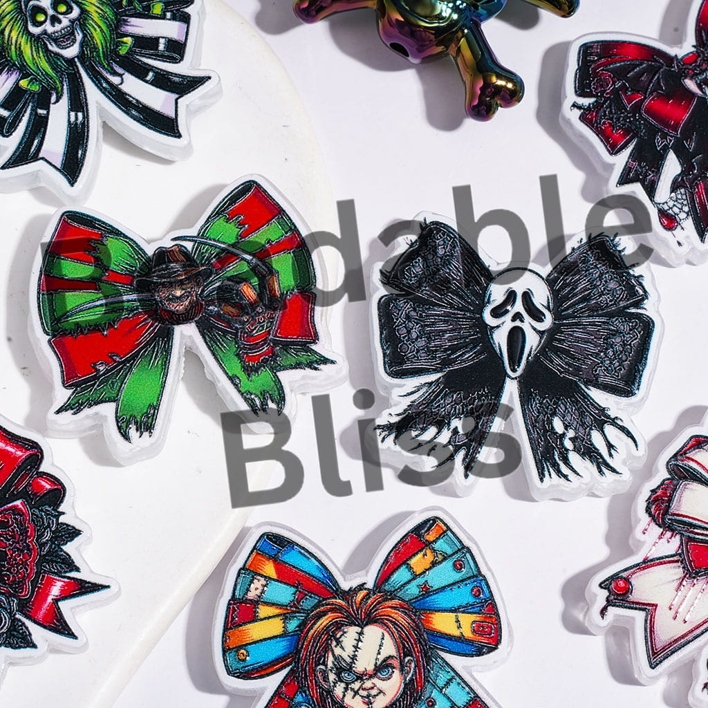 Scary Bowtie Bowknot Acrylic Beads, Classic Horror Murder Character Series, Random Mix