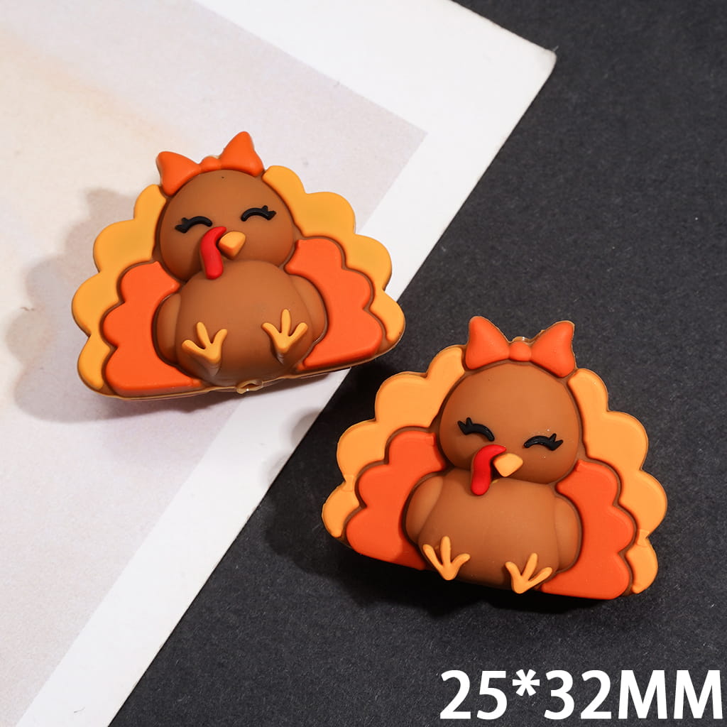 Silicone Focal Beads 3D Thanksgiving Series Turkey Halloween Pumpkin Mug