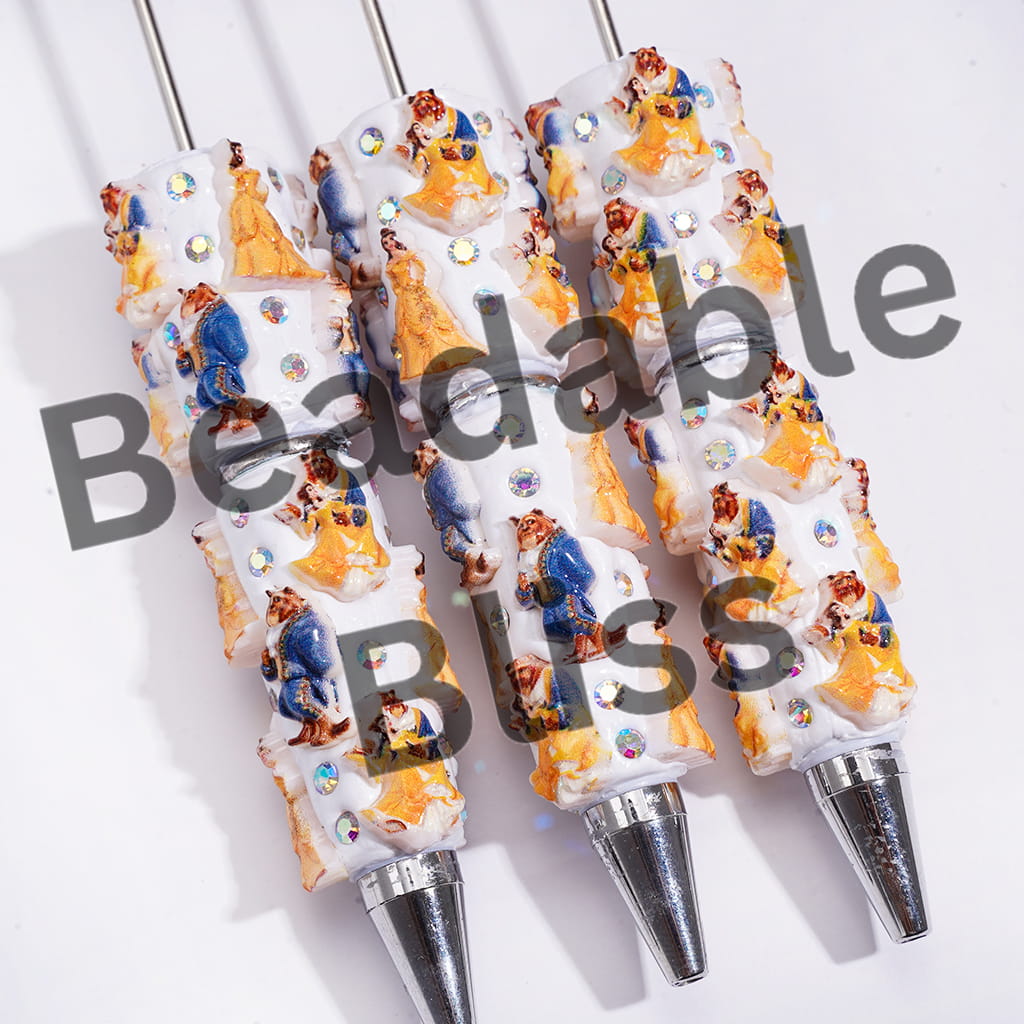 Beadable Clay Pens with Beautiful Princess and Wild Beast Character, AB Rhinestones