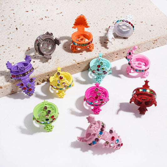 Music Box Design Metal Bead Cages, Bead Cap with Christmas Tree and Rhinestones, Jewelry Accessories, 16*22MM, Solid Color, Random Mix