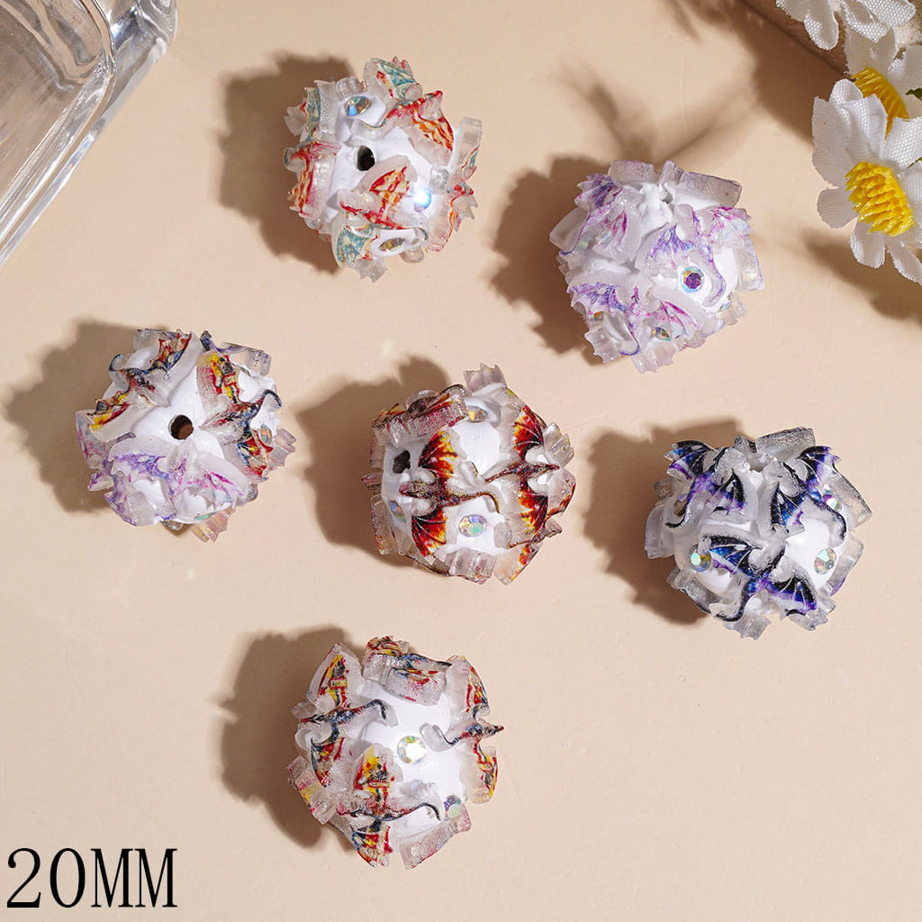 Clay Beads with Flying Dragon in Various Colors, AB Rhinestones, 20MM Random Mix