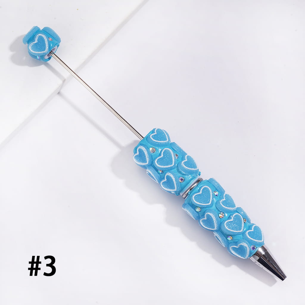 Beadable Clay Pens with Luminous Matte Frosted Hearts and AB Rhinestones, Neon Colors