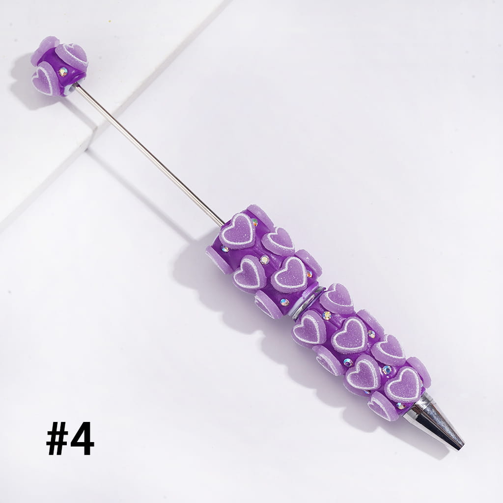 Beadable Clay Pens with Luminous Matte Frosted Hearts and AB Rhinestones, Neon Colors
