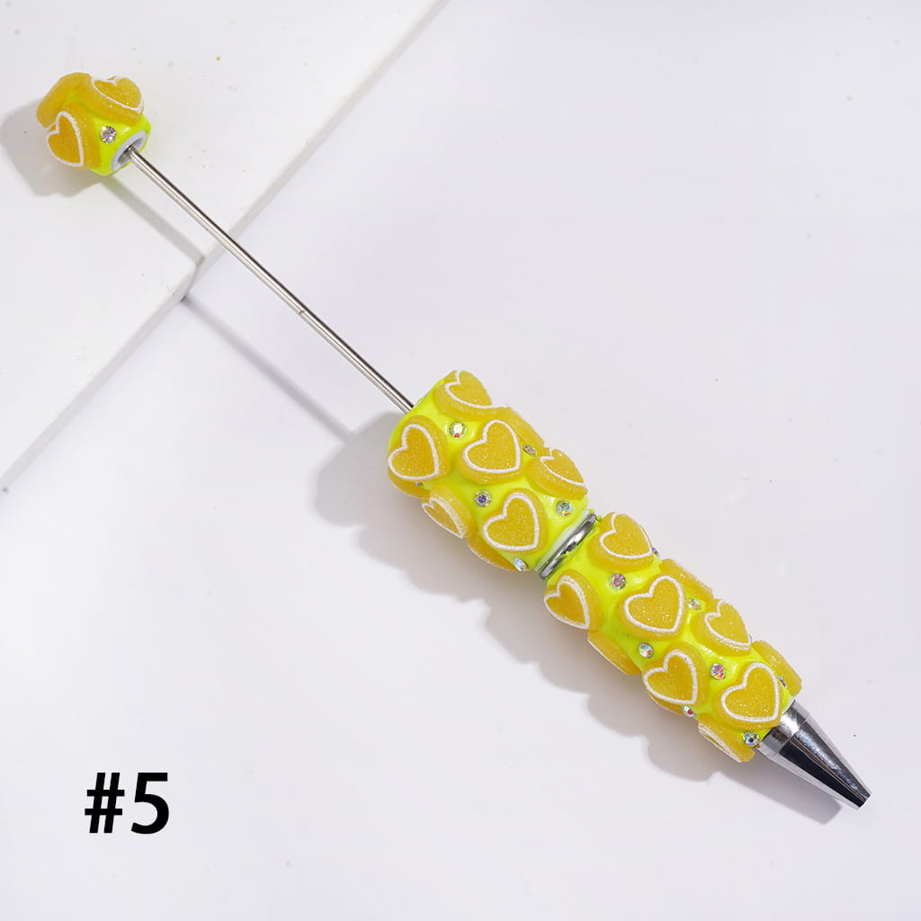 Beadable Clay Pens with Luminous Matte Frosted Hearts and AB Rhinestones, Neon Colors