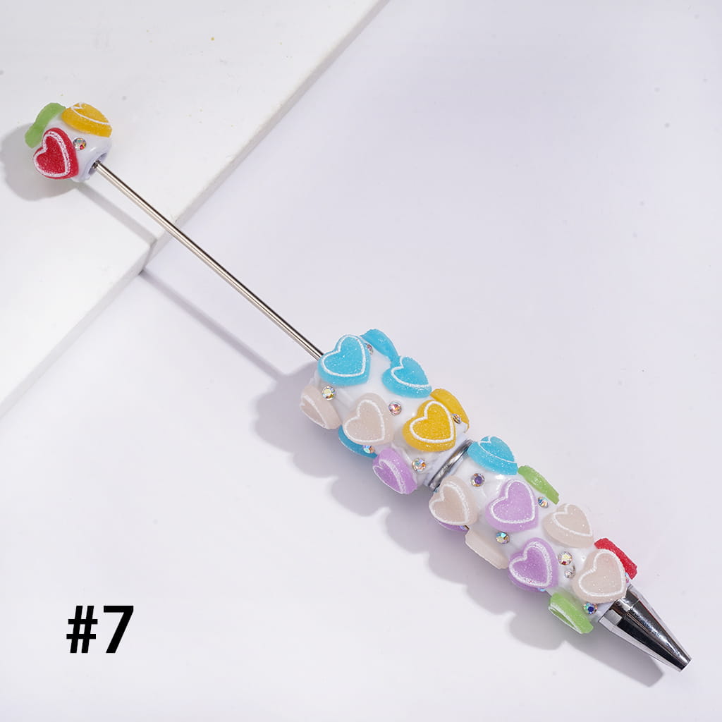 Beadable Clay Pens with Luminous Matte Frosted Hearts and AB Rhinestones, Neon Colors