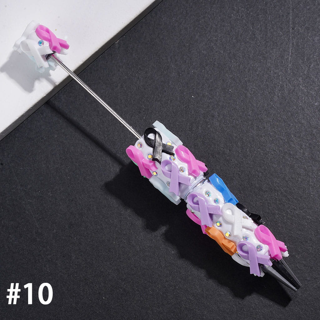 Beadable Clay Pens with Cancer Awareness Ribbon and AB Rhinestones, Multi-Color