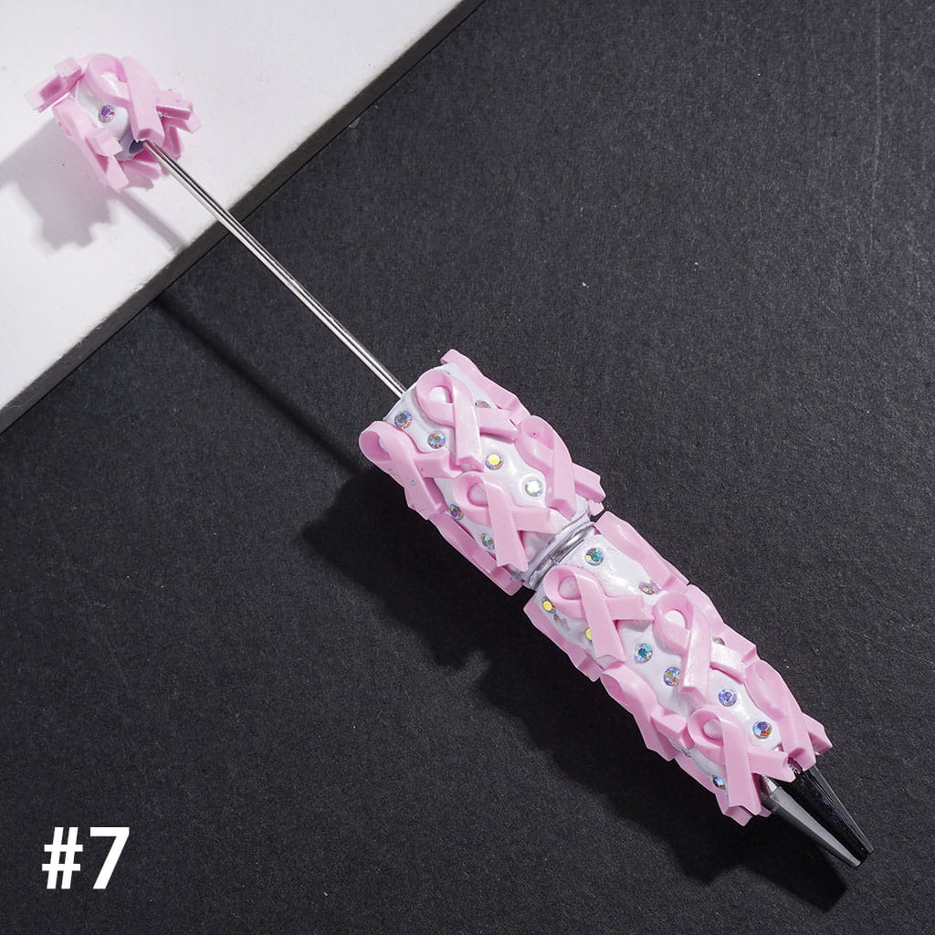 Beadable Clay Pens with Cancer Awareness Ribbon and AB Rhinestones, Multi-Color