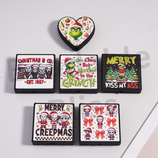 Silicone Focal Beads Horror Green Monster Series  Merry Christmas with Different Designs, Random Mix