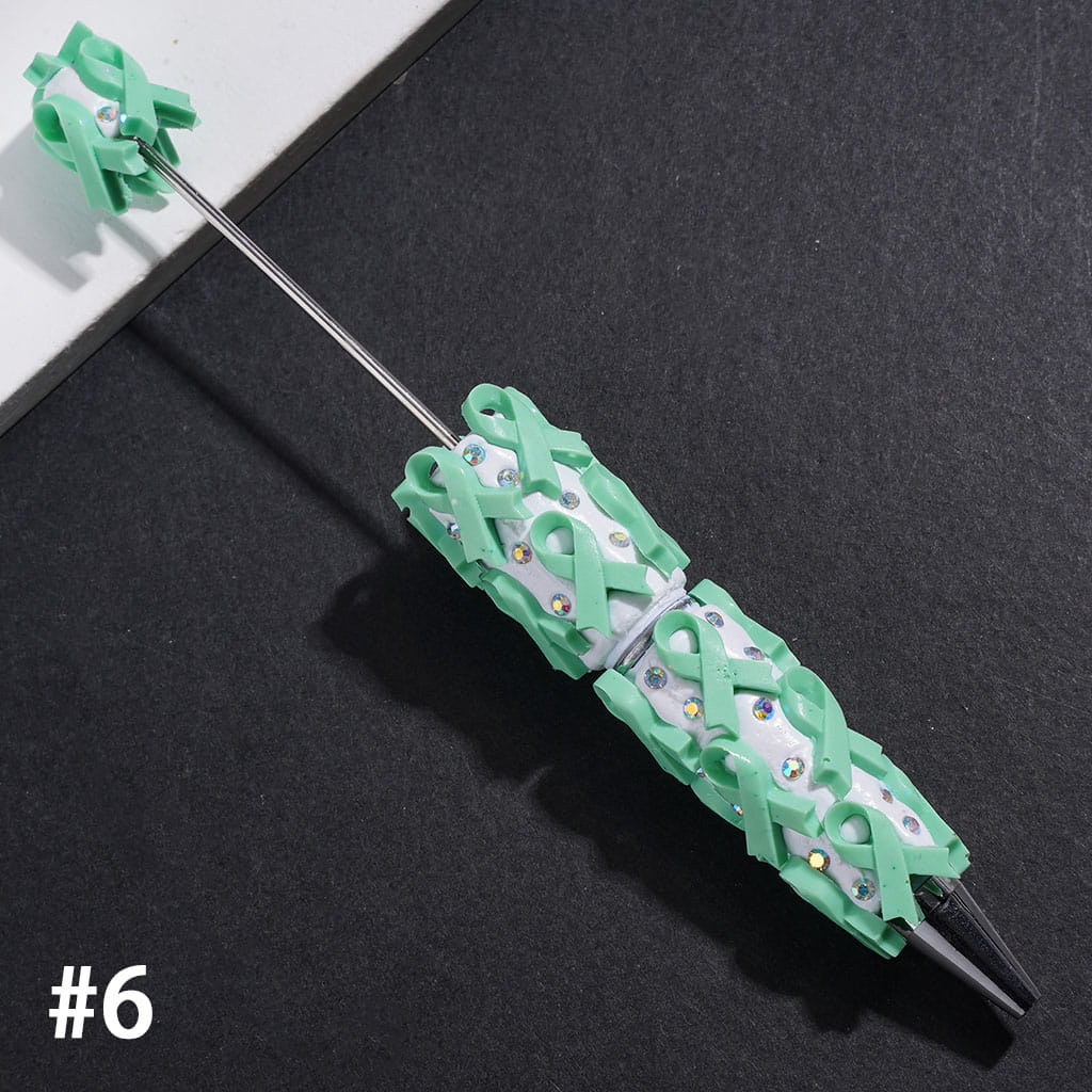 Beadable Clay Pens with Cancer Awareness Ribbon and AB Rhinestones, Multi-Color