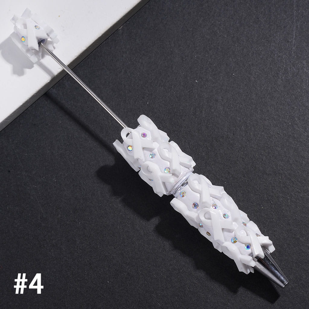 Beadable Clay Pens with Cancer Awareness Ribbon and AB Rhinestones, Multi-Color