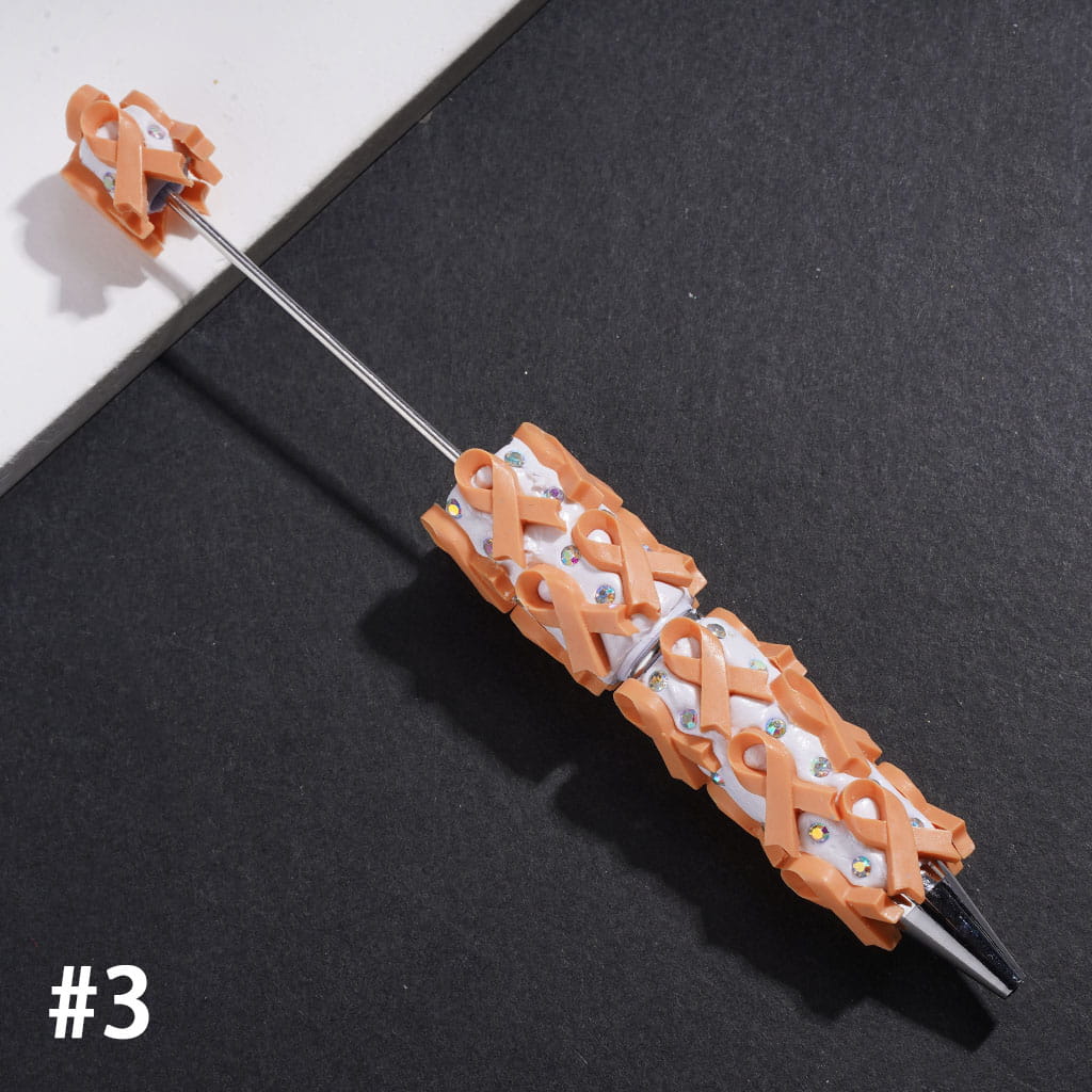 Beadable Clay Pens with Cancer Awareness Ribbon and AB Rhinestones, Multi-Color