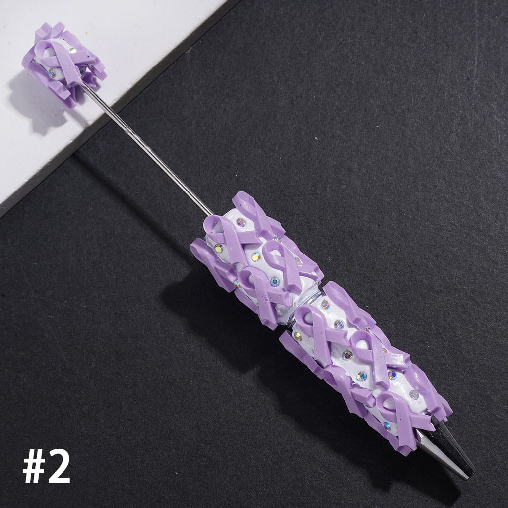 Beadable Clay Pens with Cancer Awareness Ribbon and AB Rhinestones, Multi-Color