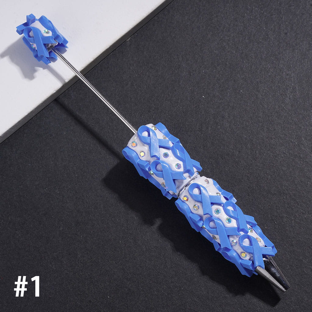 Beadable Clay Pens with Cancer Awareness Ribbon and AB Rhinestones, Multi-Color
