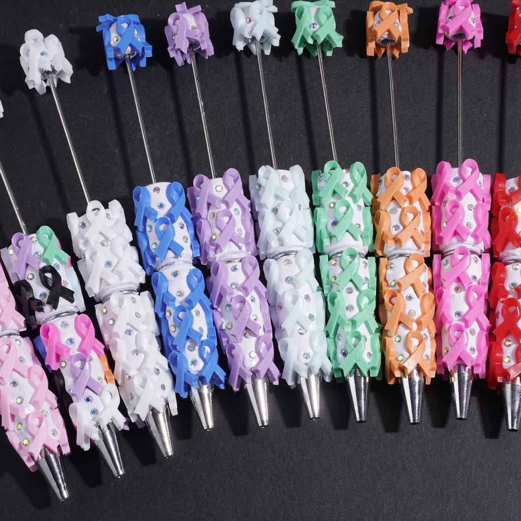 Beadable Clay Pens with Cancer Awareness Ribbon and AB Rhinestones, Multi-Color