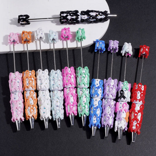 Beadable Clay Pens with Cancer Awareness Ribbon and AB Rhinestones, Multi-Color