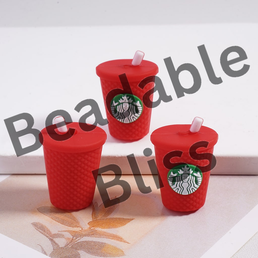 Silicone Focal Beads 3D Cute Coffee Cup Bottle with Straw