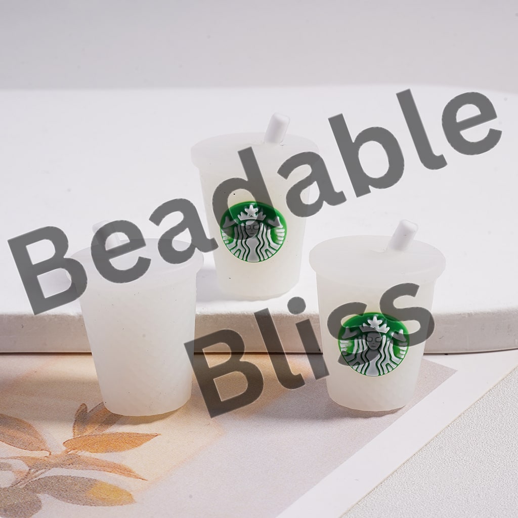 Silicone Focal Beads 3D Cute Coffee Cup Bottle with Straw