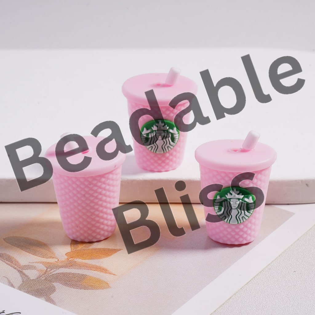Silicone Focal Beads 3D Cute Coffee Cup Bottle with Straw