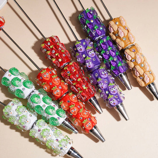 Beadable Clay Pens with Vegetables Series and AB Rhinestones, Random Mix Multi-Color