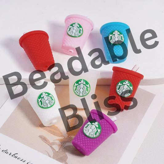 Silicone Focal Beads 3D Cute Coffee Cup Bottle with Straw