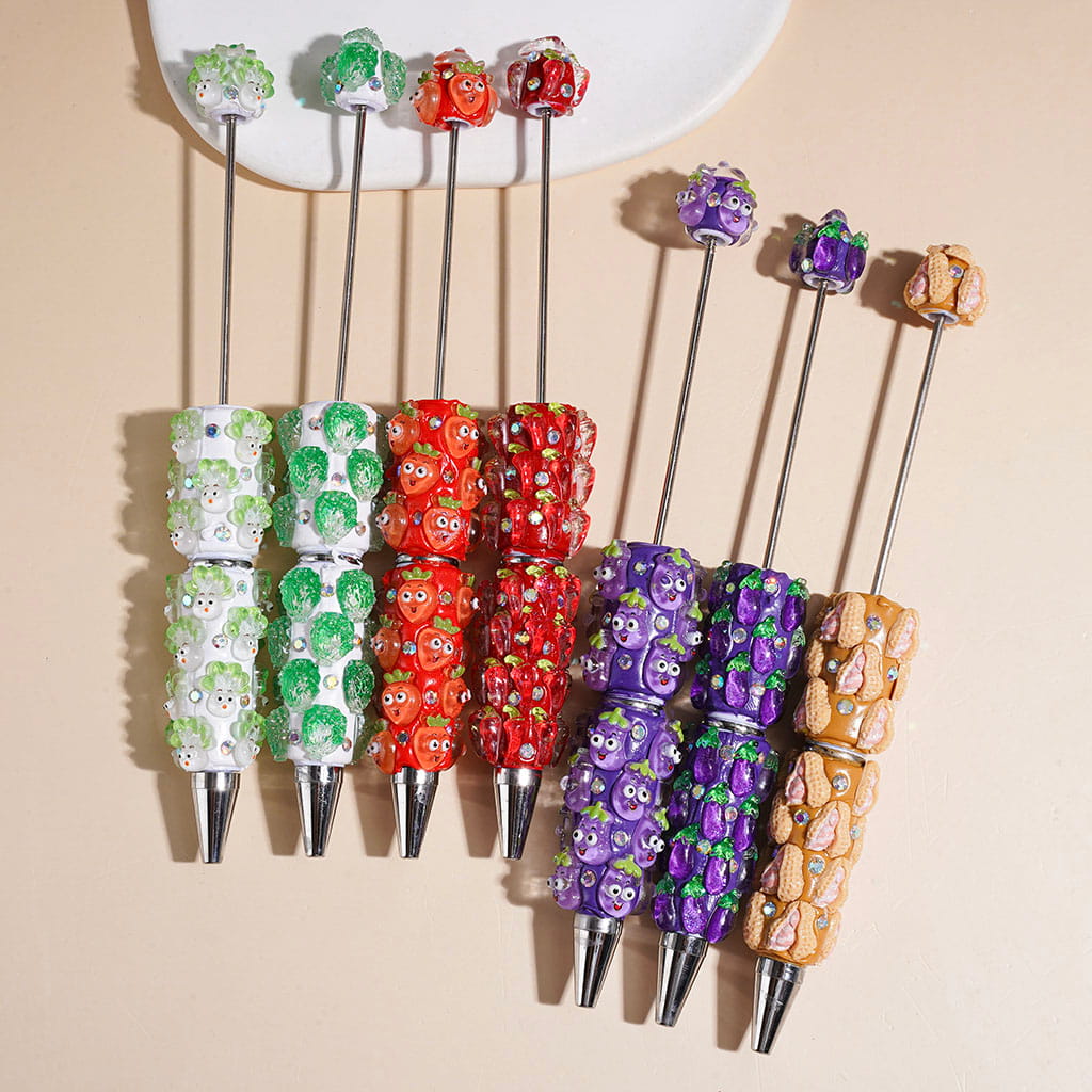 Beadable Clay Pens with Vegetables Series and AB Rhinestones, Random Mix Multi-Color