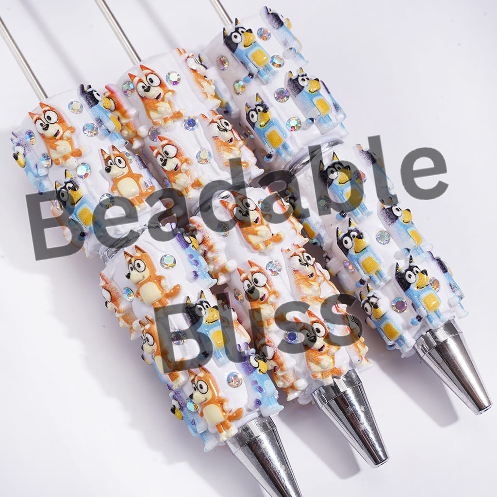 Beadable Clay Pens with Blue Dog Character Series and AB Rhinestones