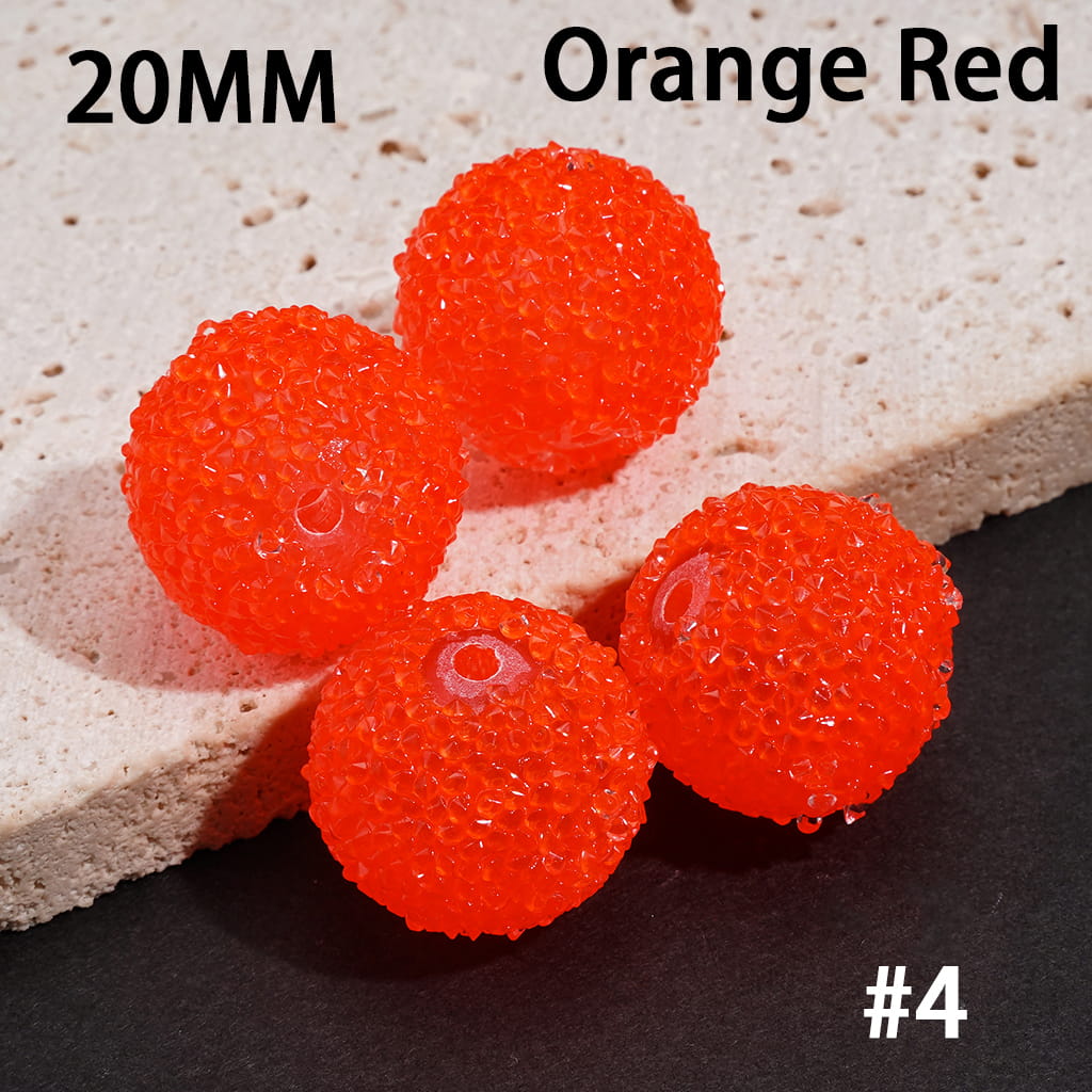 Handmade Acrylic Beads with Clear Rhinestones Covered the Entire Bead, Fluorescent Colors, 20MM