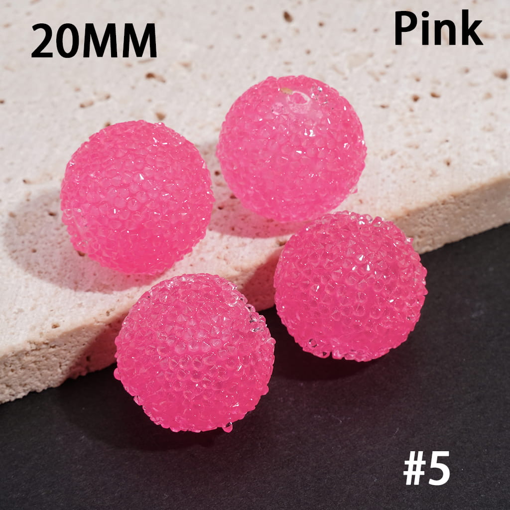 Handmade Acrylic Beads with Clear Rhinestones Covered the Entire Bead, Fluorescent Colors, 20MM