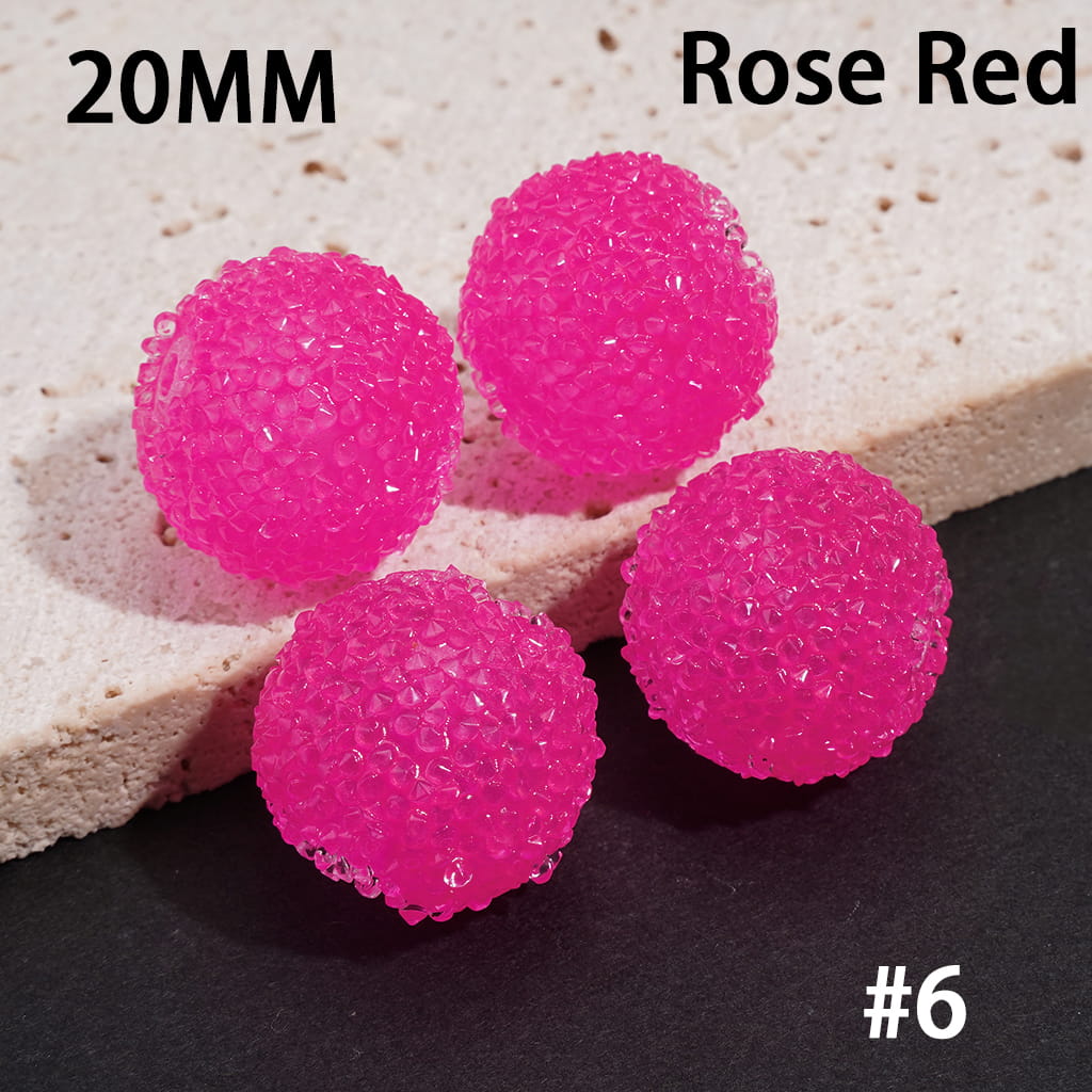 Handmade Acrylic Beads with Clear Rhinestones Covered the Entire Bead, Fluorescent Colors, 20MM