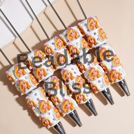 Beadable Clay Pens with Fashion Doll Girl Character and AB Rhinestones