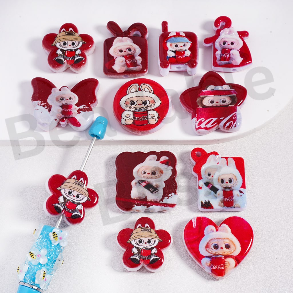 Acrylic Beads Pendants Cute Monster Christmas Series with Various Designs, Random Mix