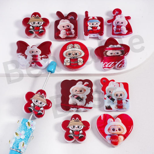 Acrylic Beads Pendants Cute Monster Christmas Series with Various Designs, Random Mix