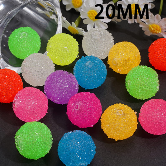 Handmade Acrylic Beads with Clear Rhinestones Covered the Entire Bead, Fluorescent Colors, 20MM