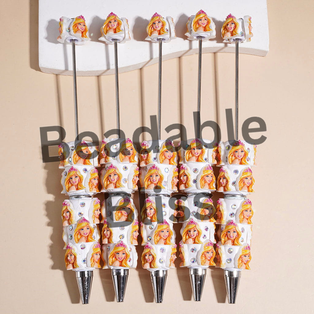 Beadable Clay Pens with Fashion Doll Girl Character and AB Rhinestones