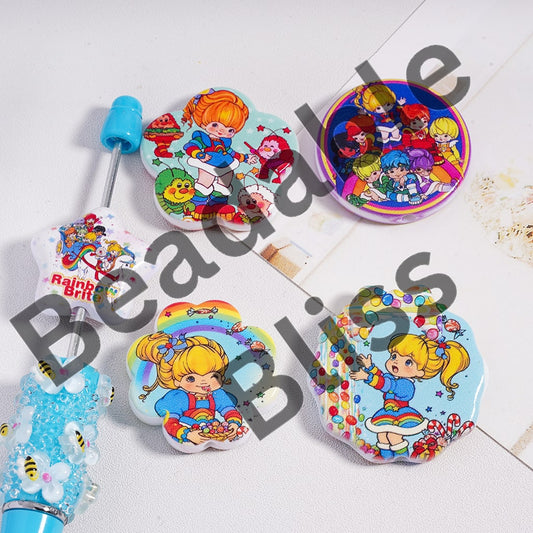 Acrylic Beads Rainbow Fairy in Various Designs Double Sides Prints, Random Mix