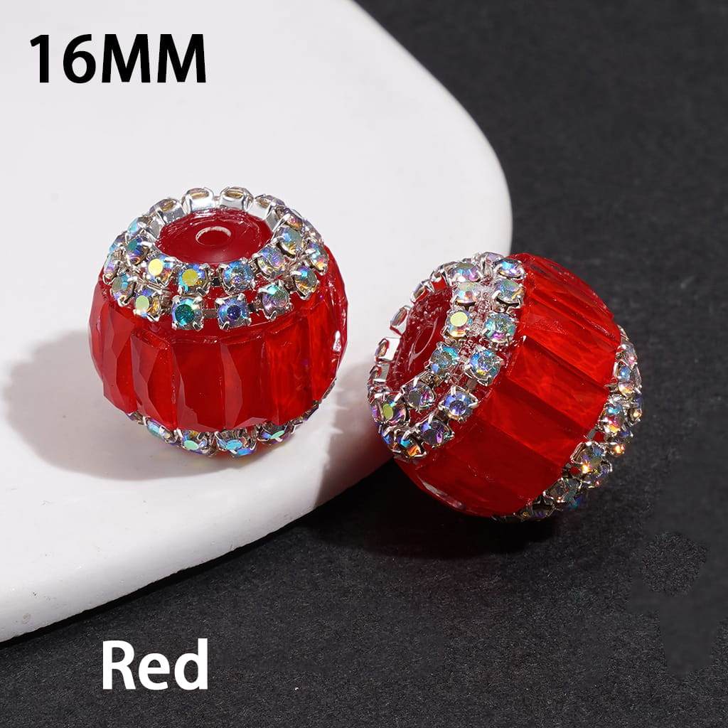 Handmade Acrylic Beads with Rectangle Rhinestones & AB Rhinestone Chains in Double Layer, Fluorescence Colors, 16MM