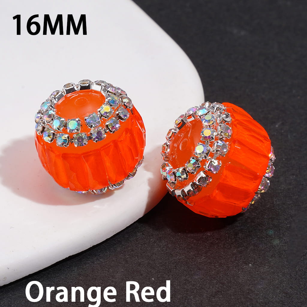 Handmade Acrylic Beads with Rectangle Rhinestones & AB Rhinestone Chains in Double Layer, Fluorescence Colors, 16MM
