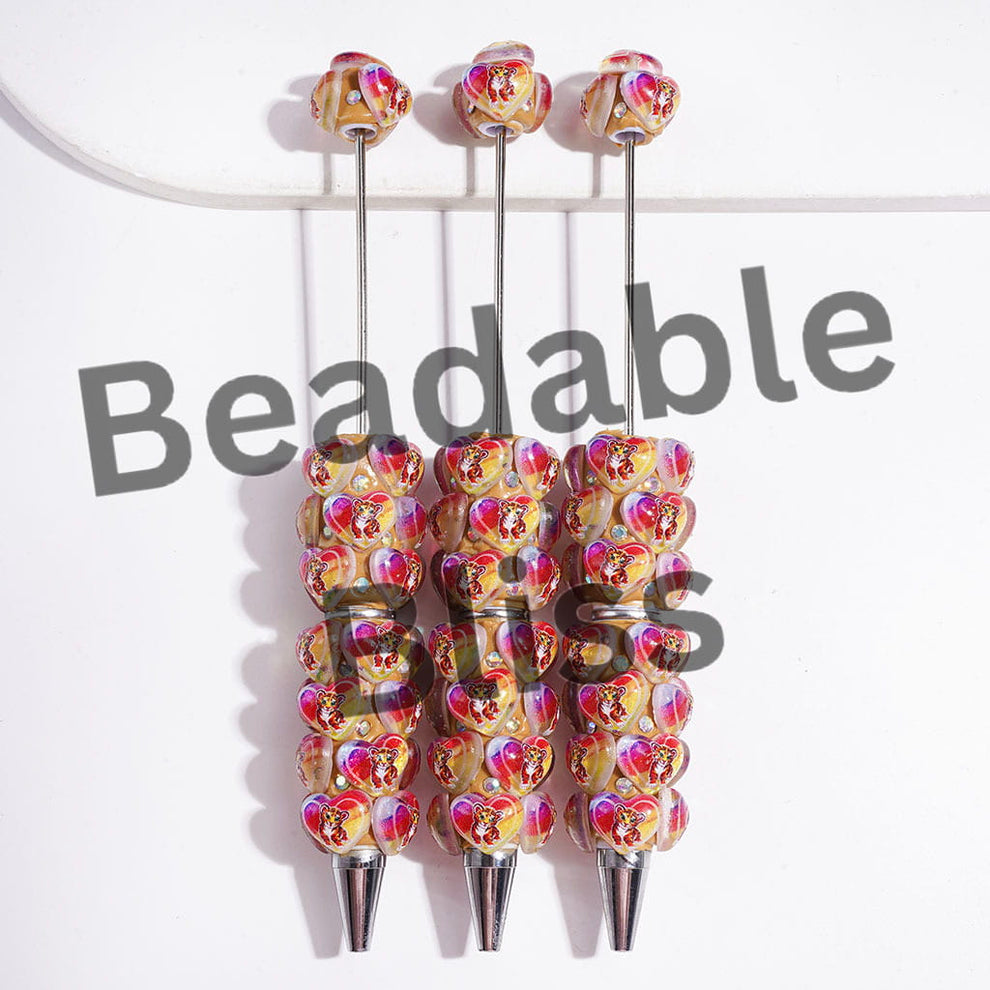 AB Rhinestones and Rainbow Colored Heart with Cute Tiger Patterns Bead ...