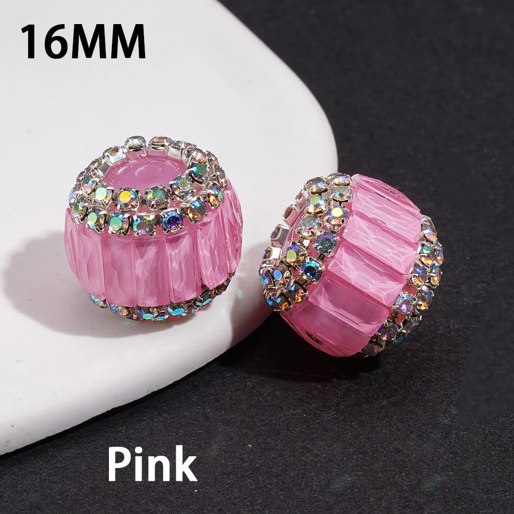 Handmade Acrylic Beads with Rectangle Rhinestones & AB Rhinestone Chains in Double Layer, Fluorescence Colors, 16MM