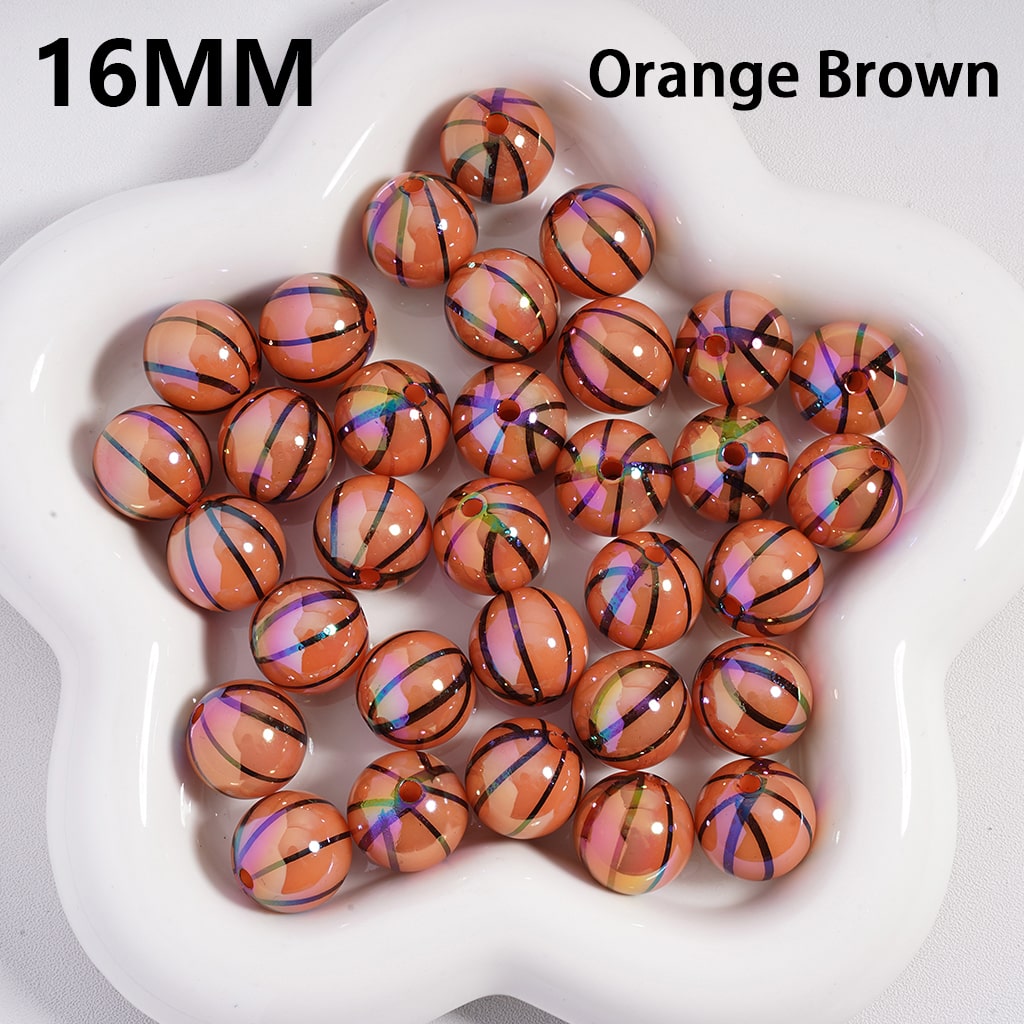 Acrylic Beads UV Coating Basketball Series with Red Orange Brown, 16MM