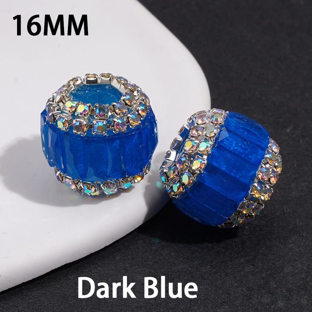 Handmade Acrylic Beads with Rectangle Rhinestones & AB Rhinestone Chains in Double Layer, Fluorescence Colors, 16MM