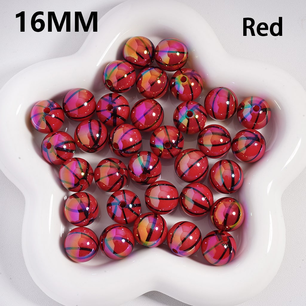 Acrylic Beads UV Coating Basketball Series with Red Orange Brown, 16MM