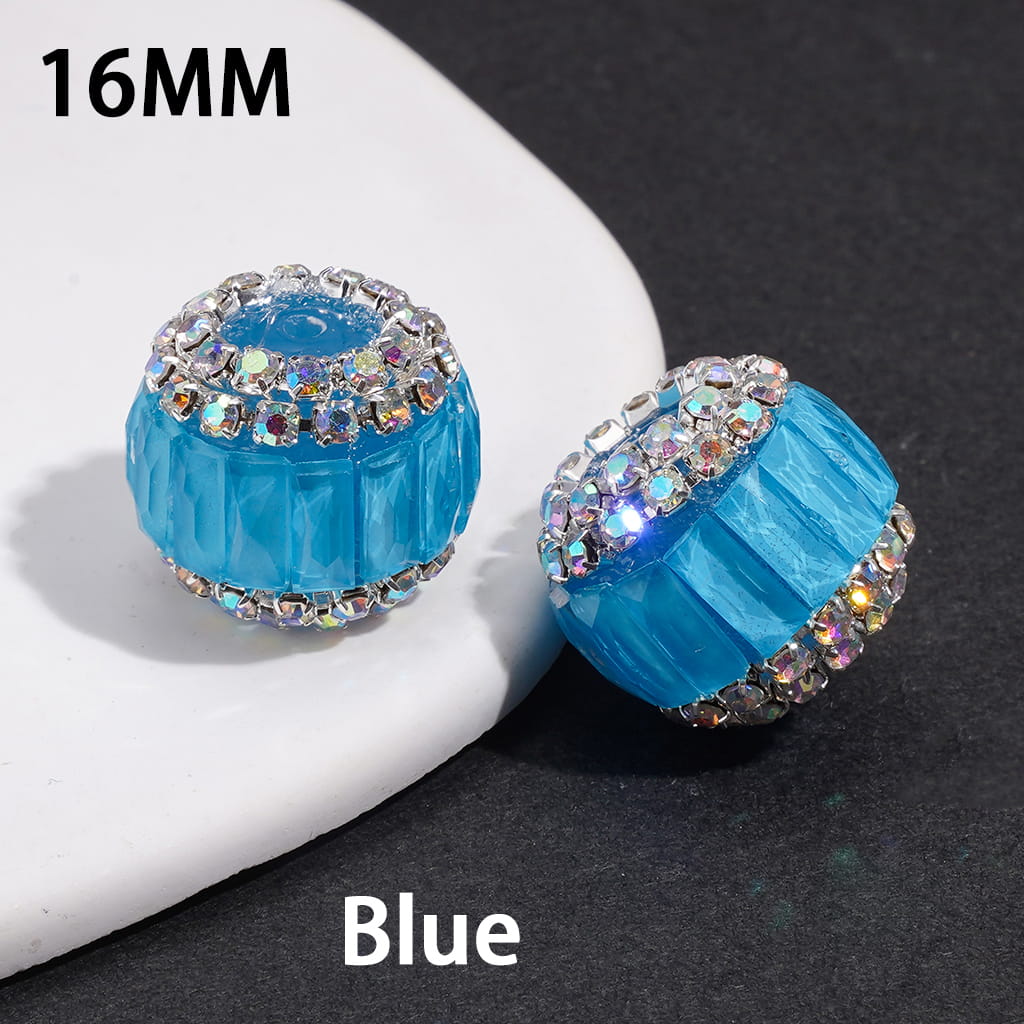 Handmade Acrylic Beads with Rectangle Rhinestones & AB Rhinestone Chains in Double Layer, Fluorescence Colors, 16MM