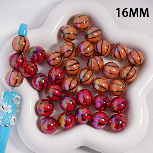 Acrylic Beads UV Coating Basketball Series with Red Orange Brown, 16MM