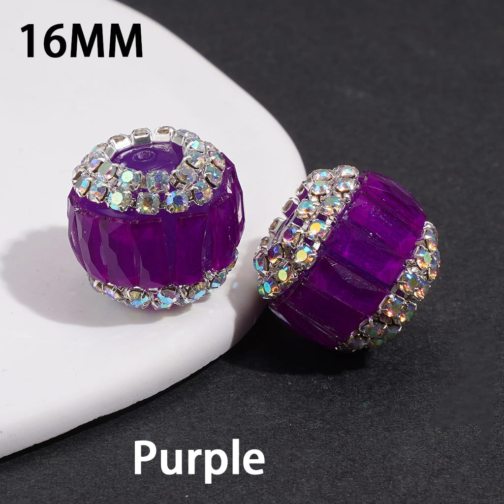 Handmade Acrylic Beads with Rectangle Rhinestones & AB Rhinestone Chains in Double Layer, Fluorescence Colors, 16MM