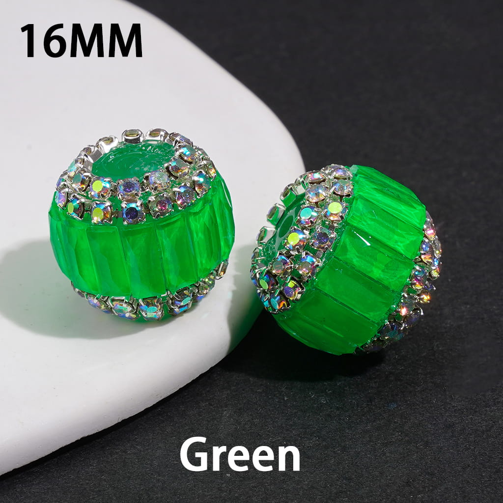 Handmade Acrylic Beads with Rectangle Rhinestones & AB Rhinestone Chains in Double Layer, Fluorescence Colors, 16MM