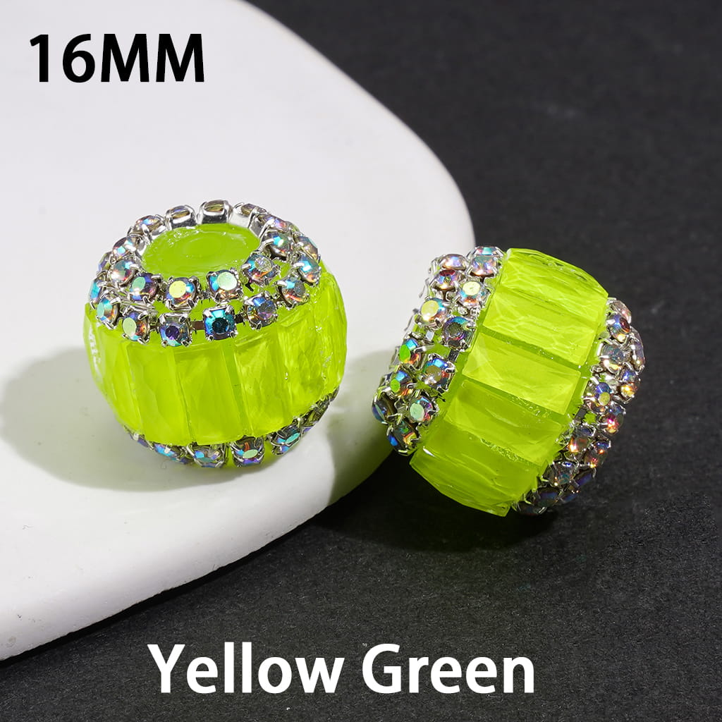 Handmade Acrylic Beads with Rectangle Rhinestones & AB Rhinestone Chains in Double Layer, Fluorescence Colors, 16MM